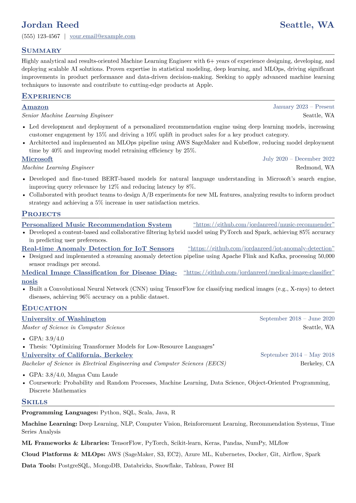 Apple resume example, Programming Languages, page 1