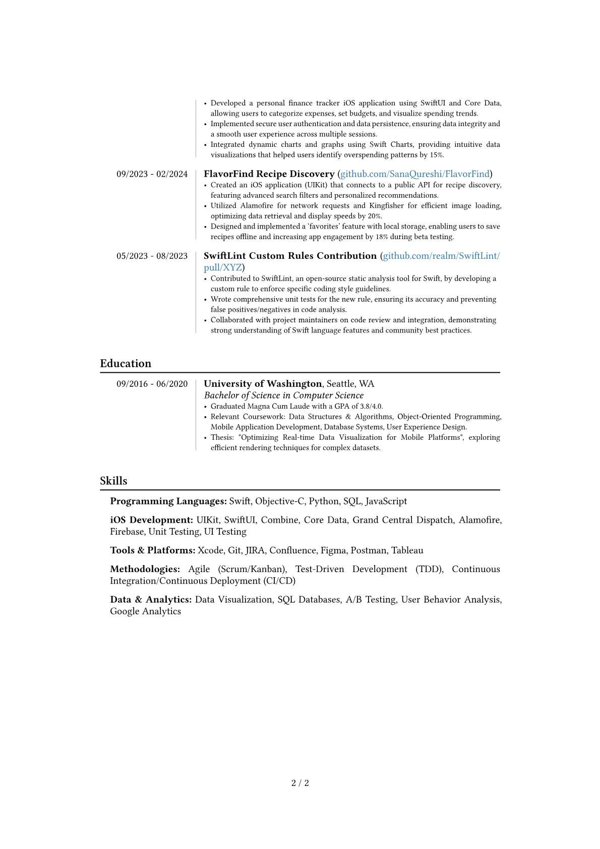 Apple resume example, Career changer, page 2