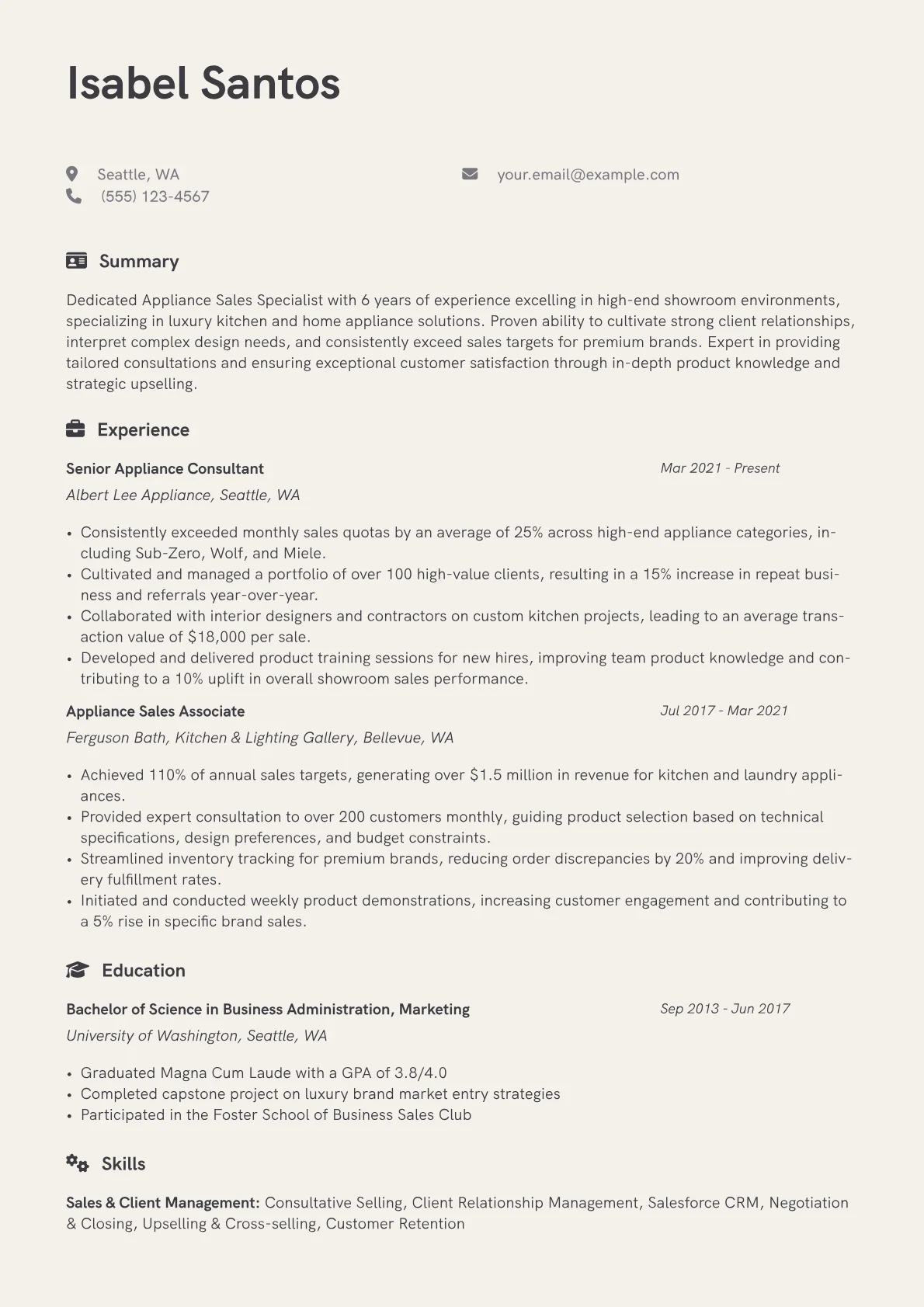 Appliance Sales Specialist version - Page 1