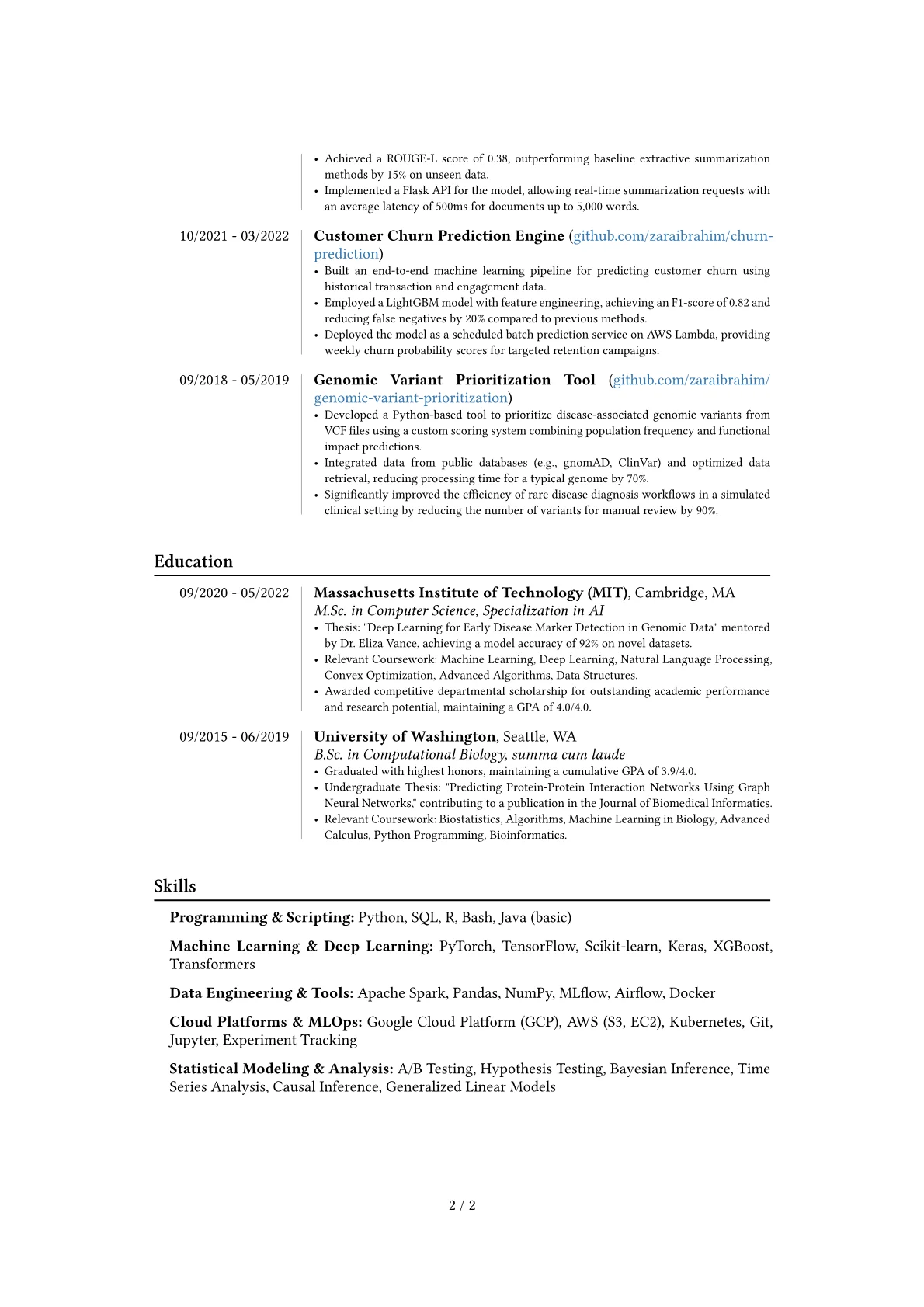 Applied Scientist resume example, Career changer, page 2