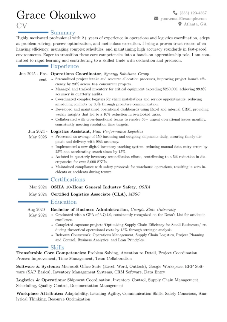 Apprenticeship with No Experience Resume Examples (2026)