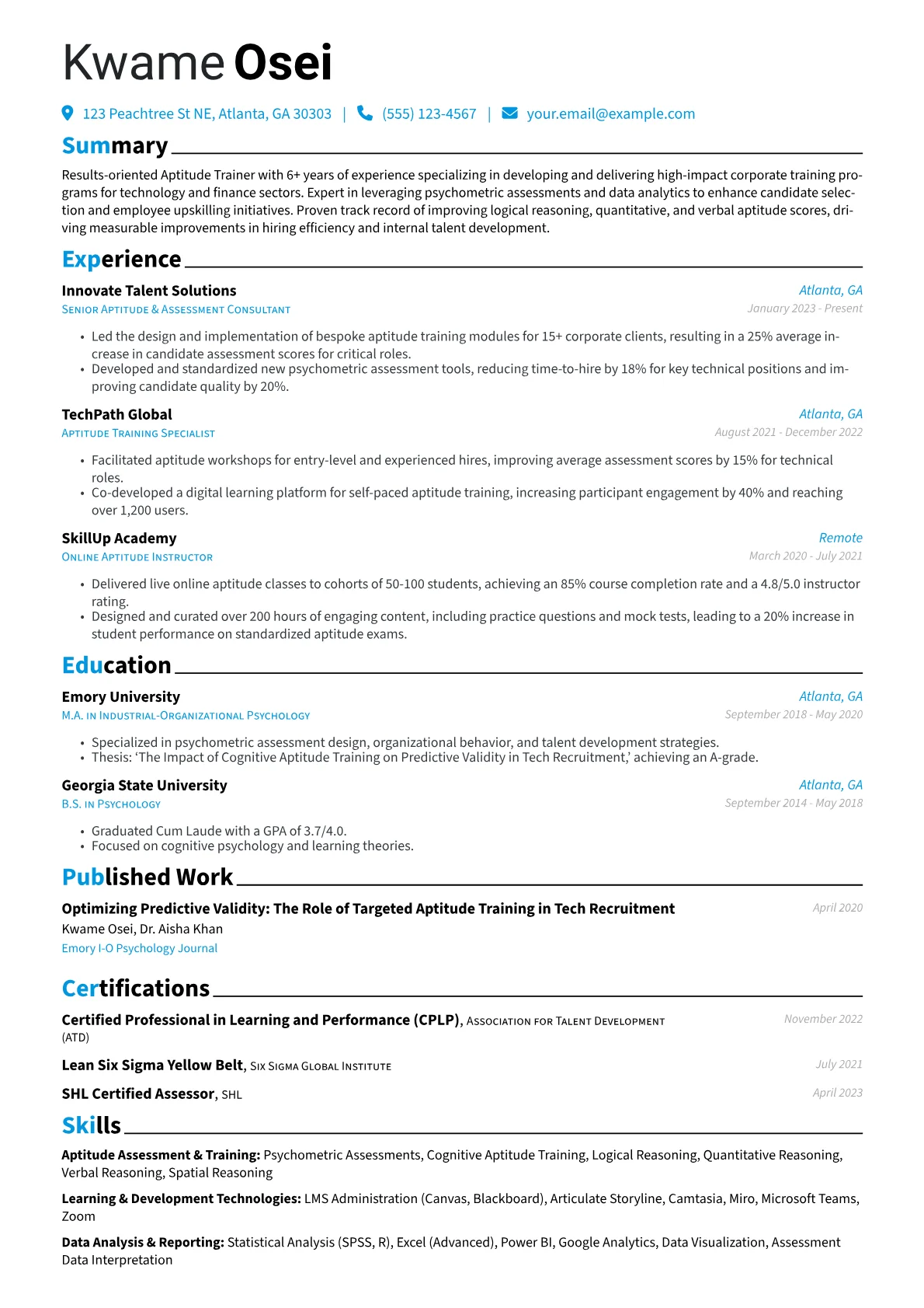 Aptitude Trainer resume example, Corporate Aptitude Trainer, page 1