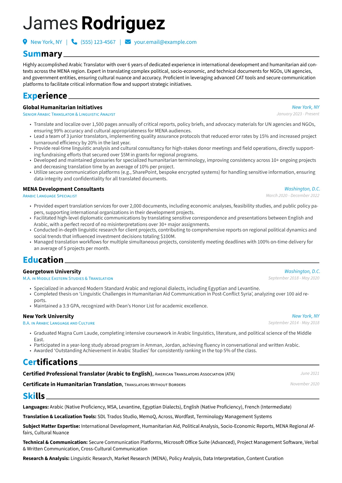 Arabic Translator resume example, Arabic Translator, page 1