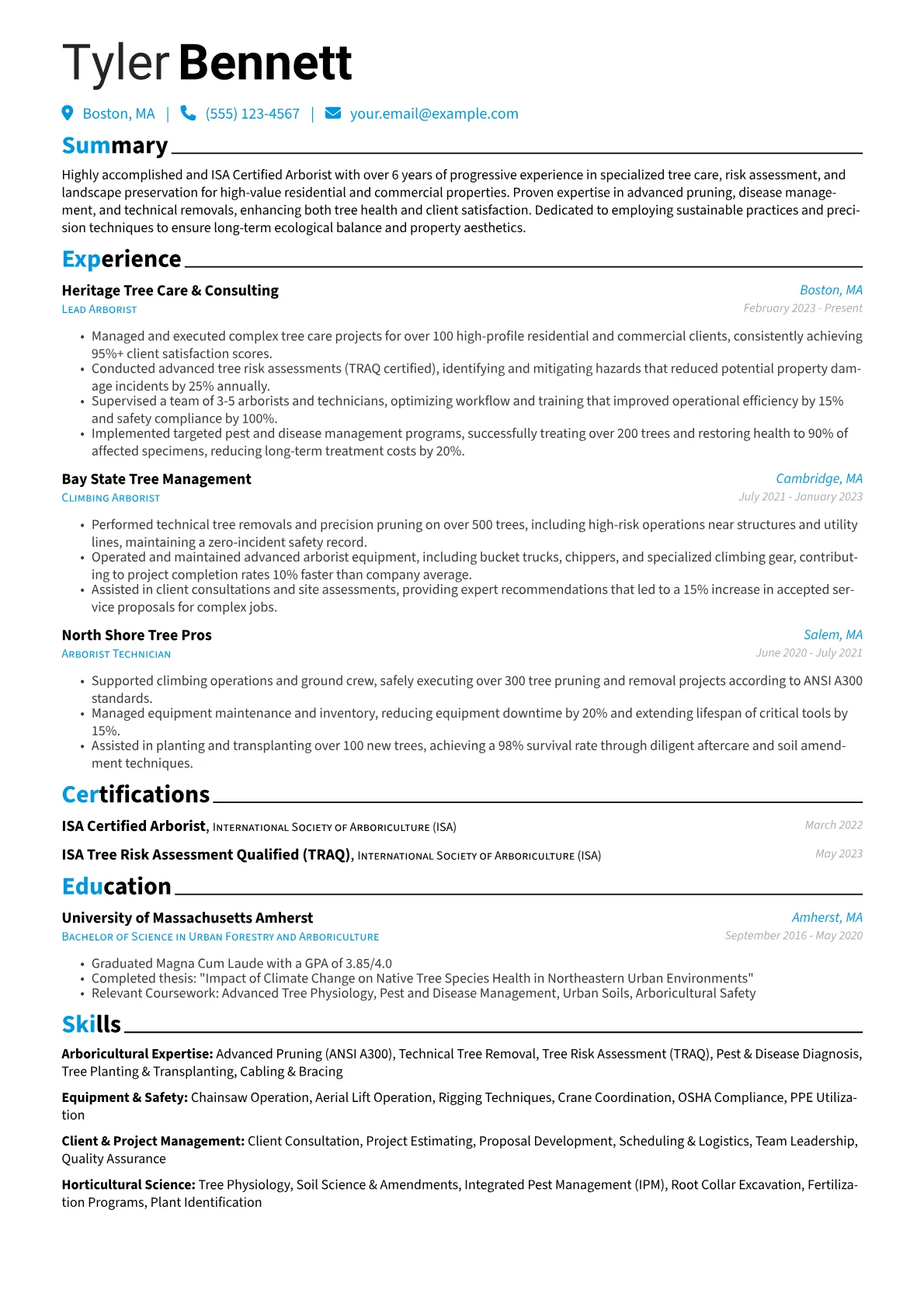Arborist resume example, Arboricultural Expertise, page 1