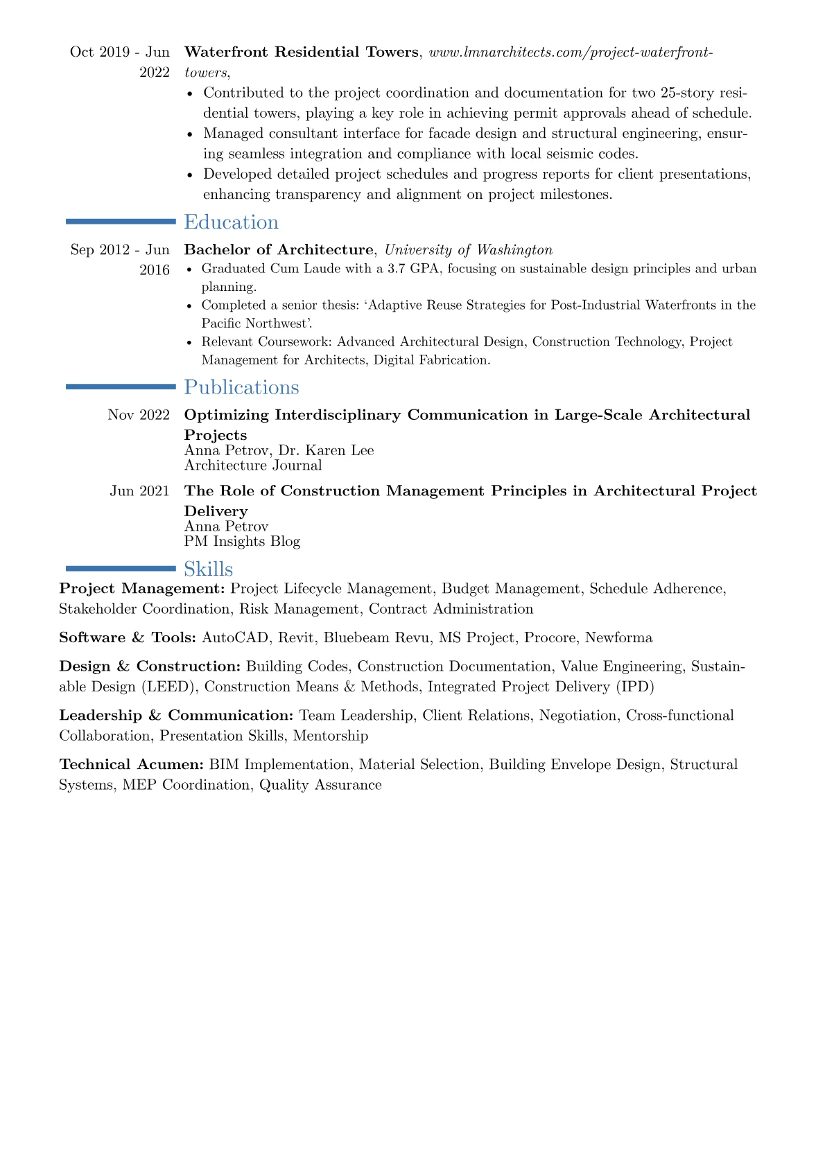 Architectural Project Manager resume example, Career changer, page 2