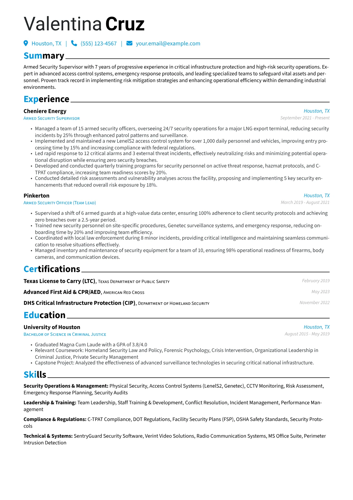 Armed Security Supervisor resume example, Armed Security Supervisor, page 1