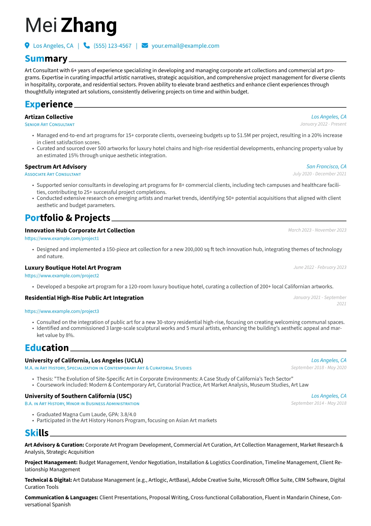 Art Consultant resume example, Art Advisory & Curation, page 1