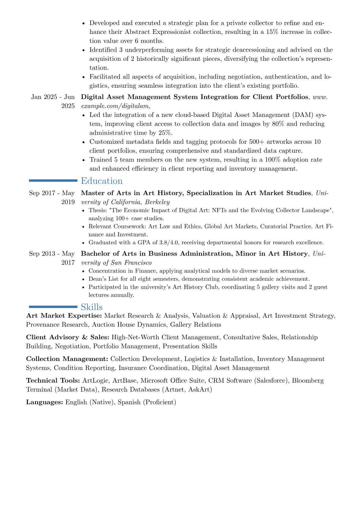 Art Consultant resume example, Career changer, page 2