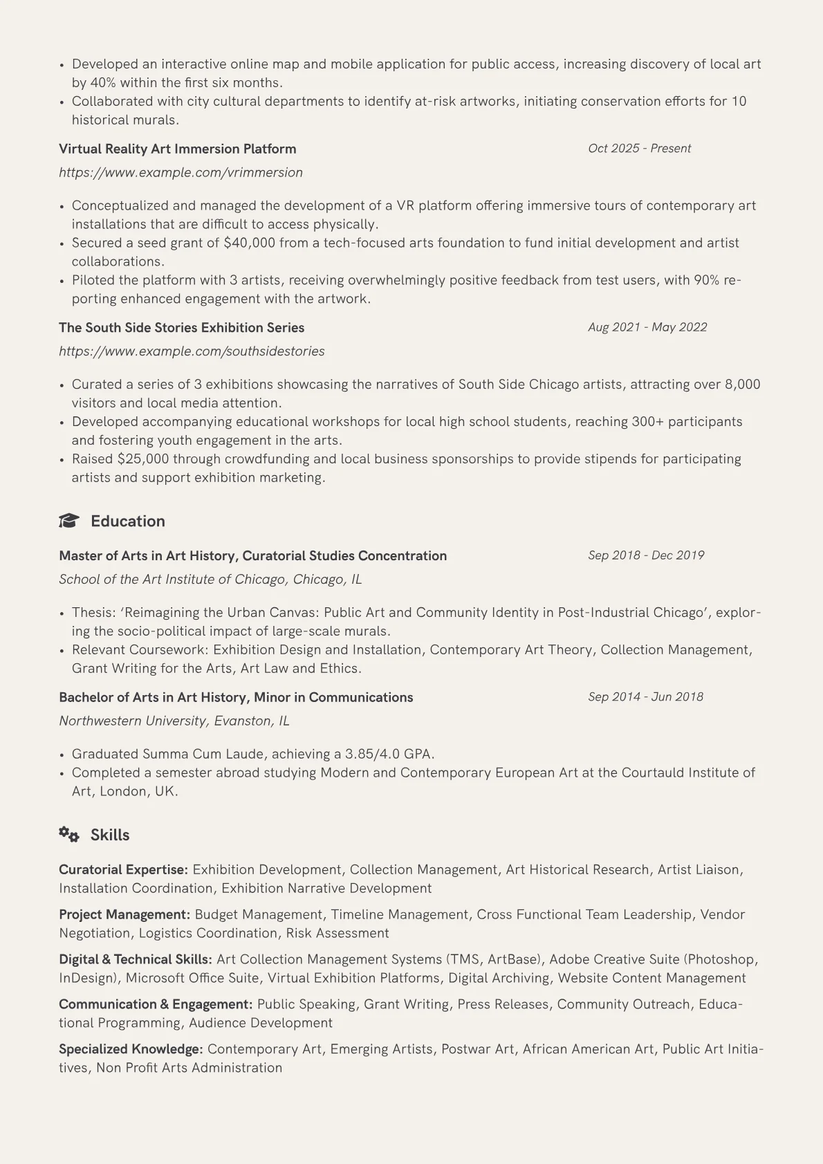 Art Curator resume example, Contemporary Art, page 2