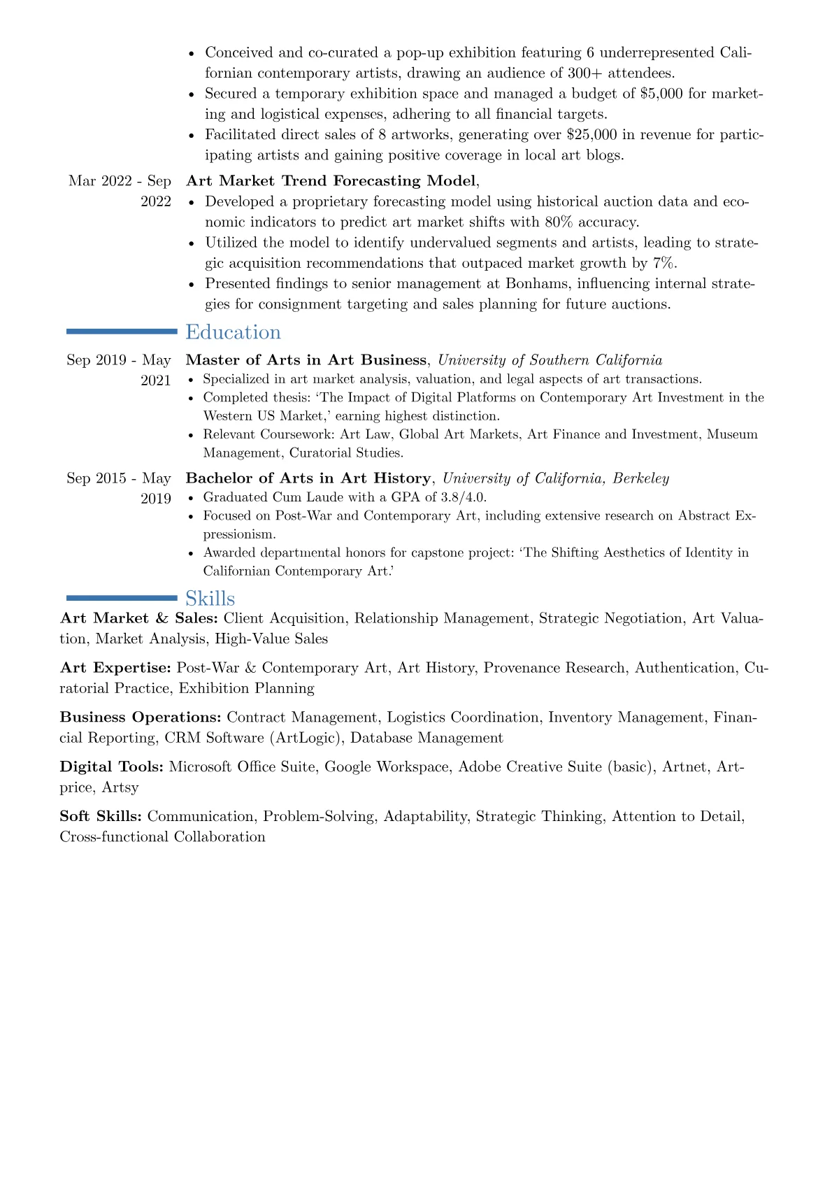 Art Dealer resume example, Career changer, page 2