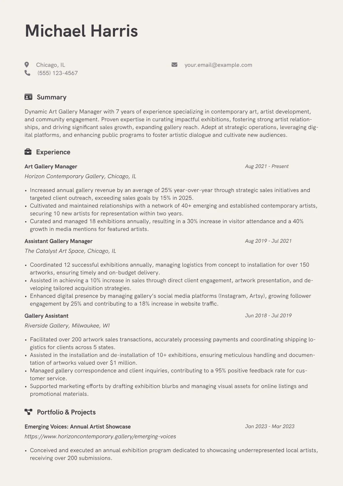 Art Gallery Manager resume example, Gallery Operations, page 1