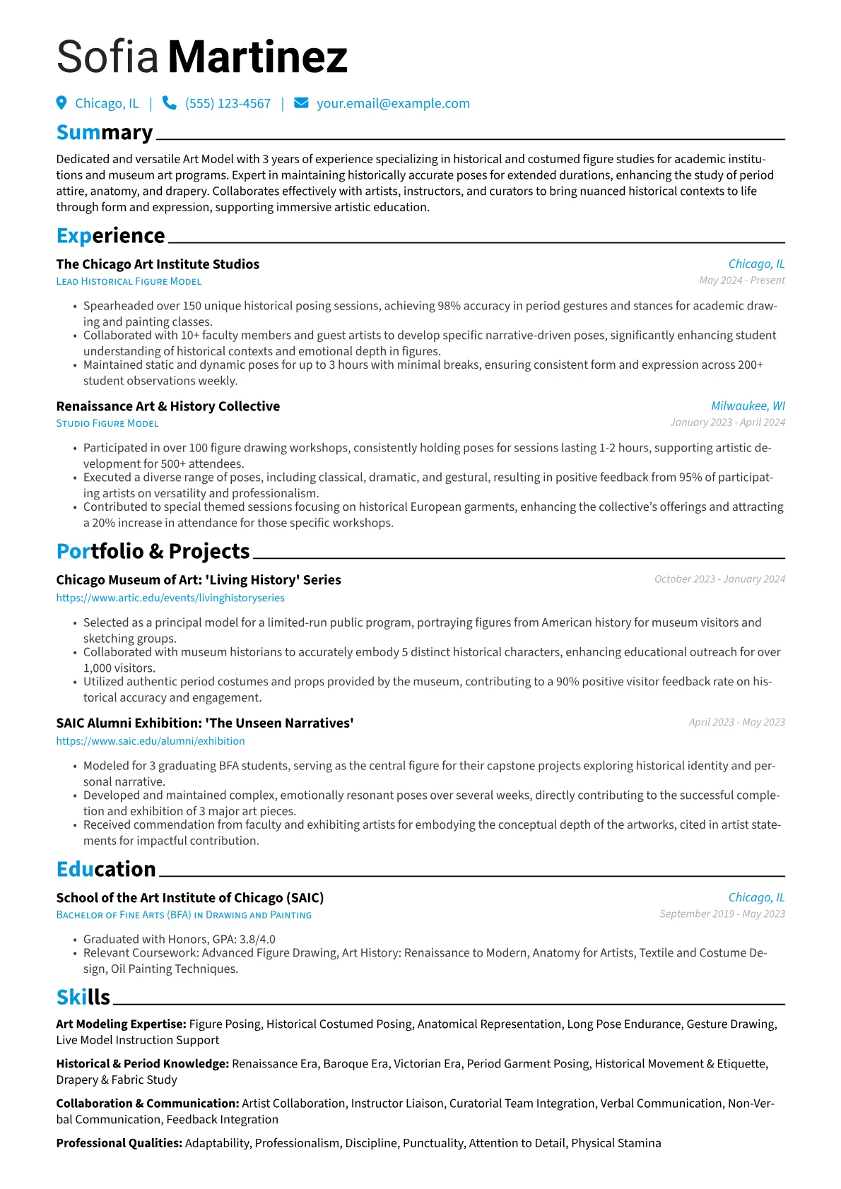 Art Model resume example, Art Modeling Expertise, page 1