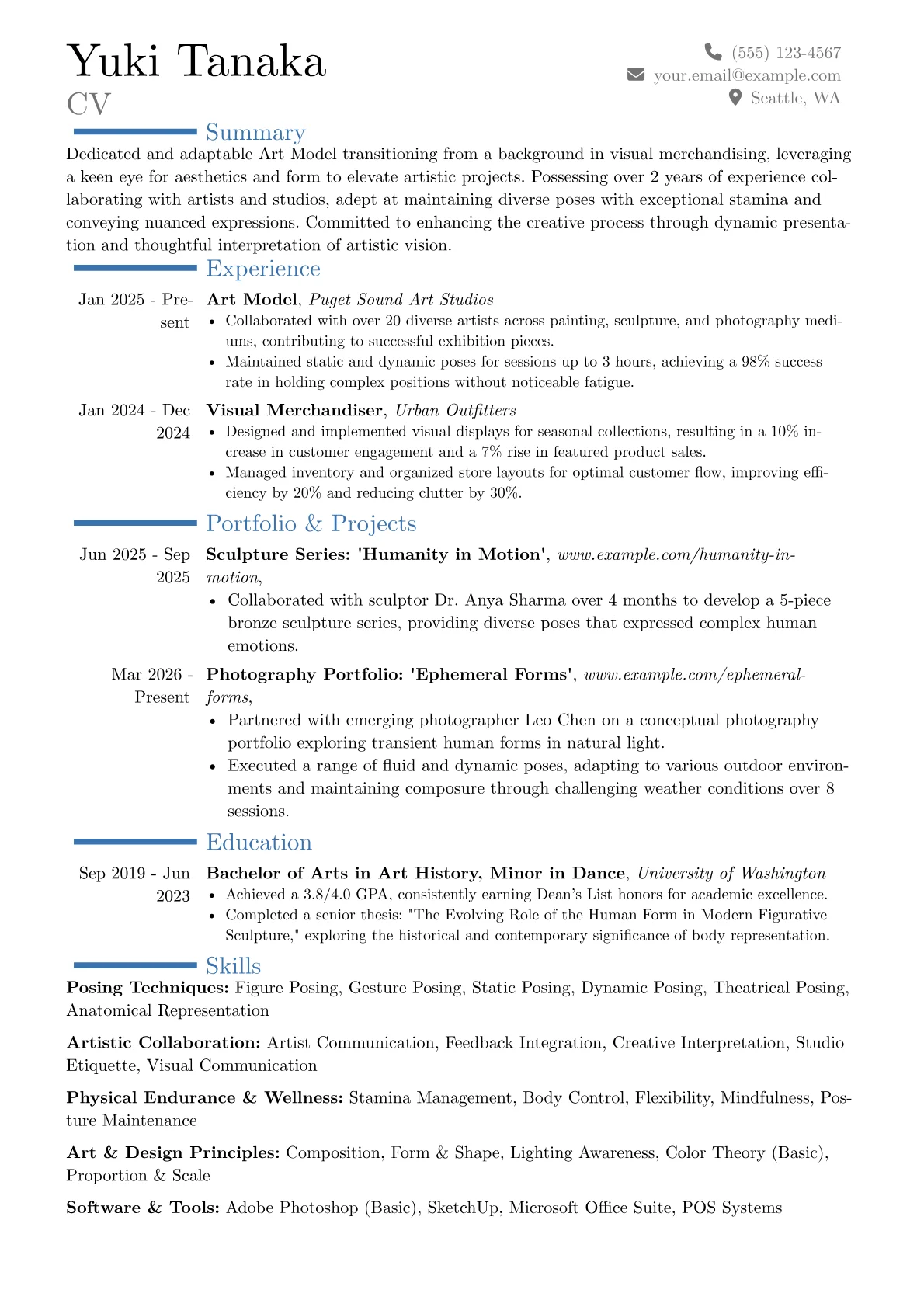 Art Model resume example, Career changer, page 1