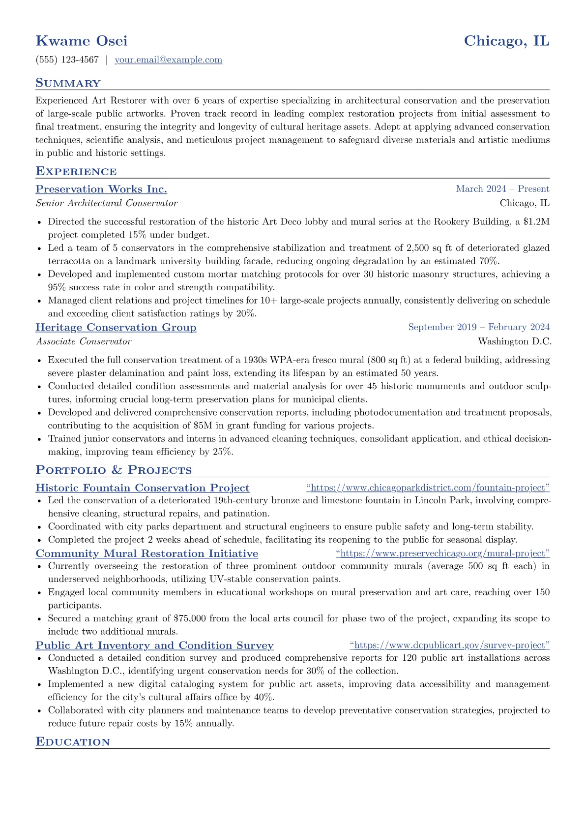 Art Restorer resume example, Art Restorer, page 1