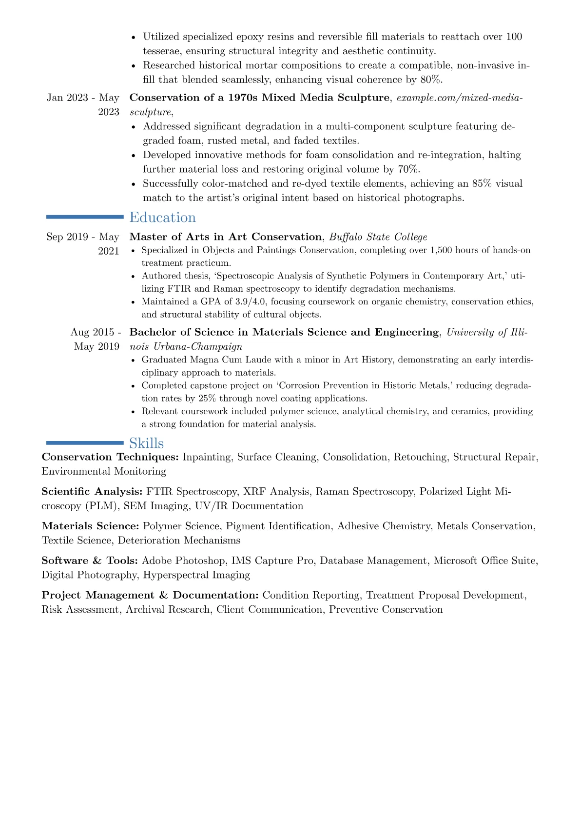 Art Restorer resume example, Career changer, page 2