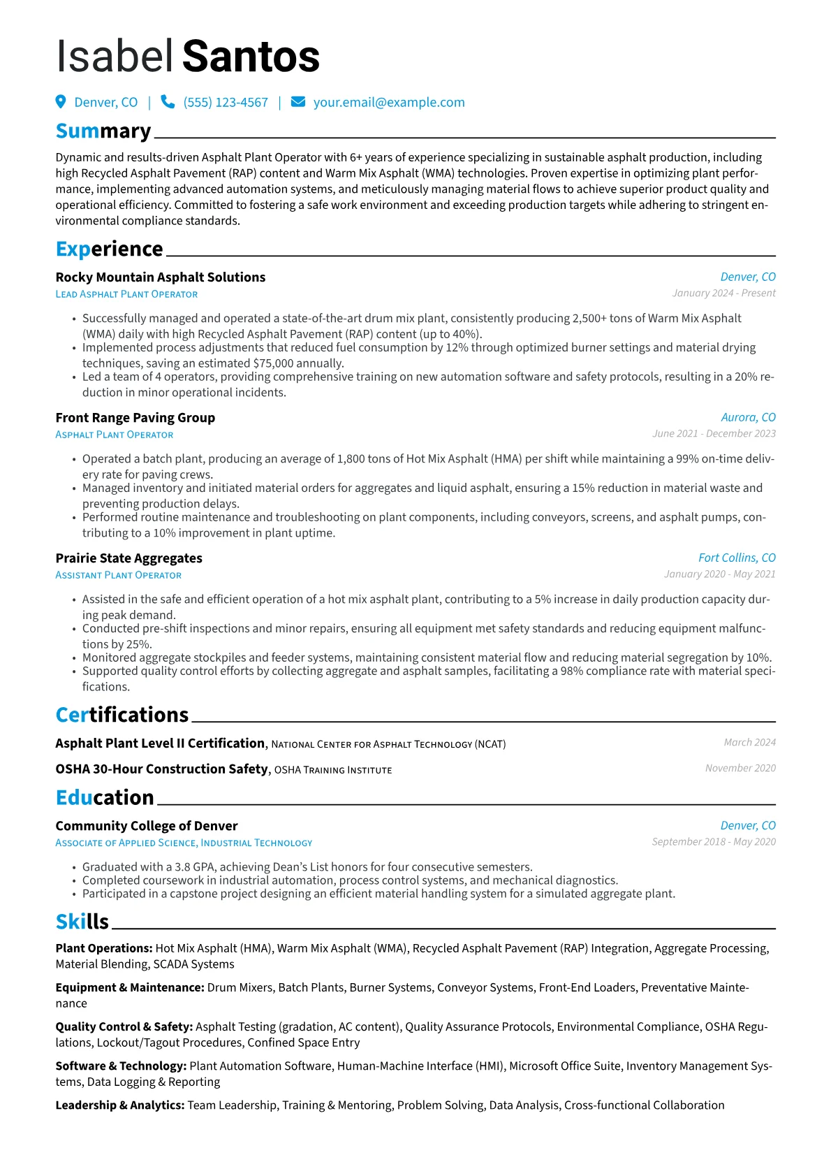Asphalt Plant Operator resume example, Asphalt Plant Operator, page 1