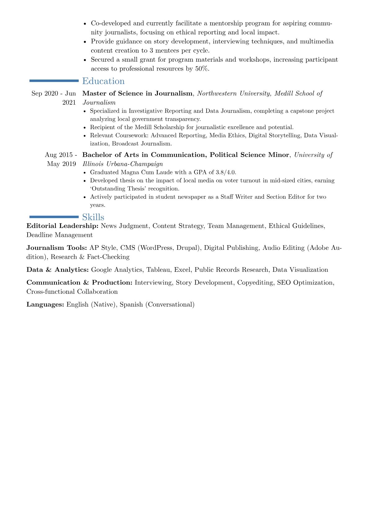 Assignment Editor resume example, Career changer, page 2