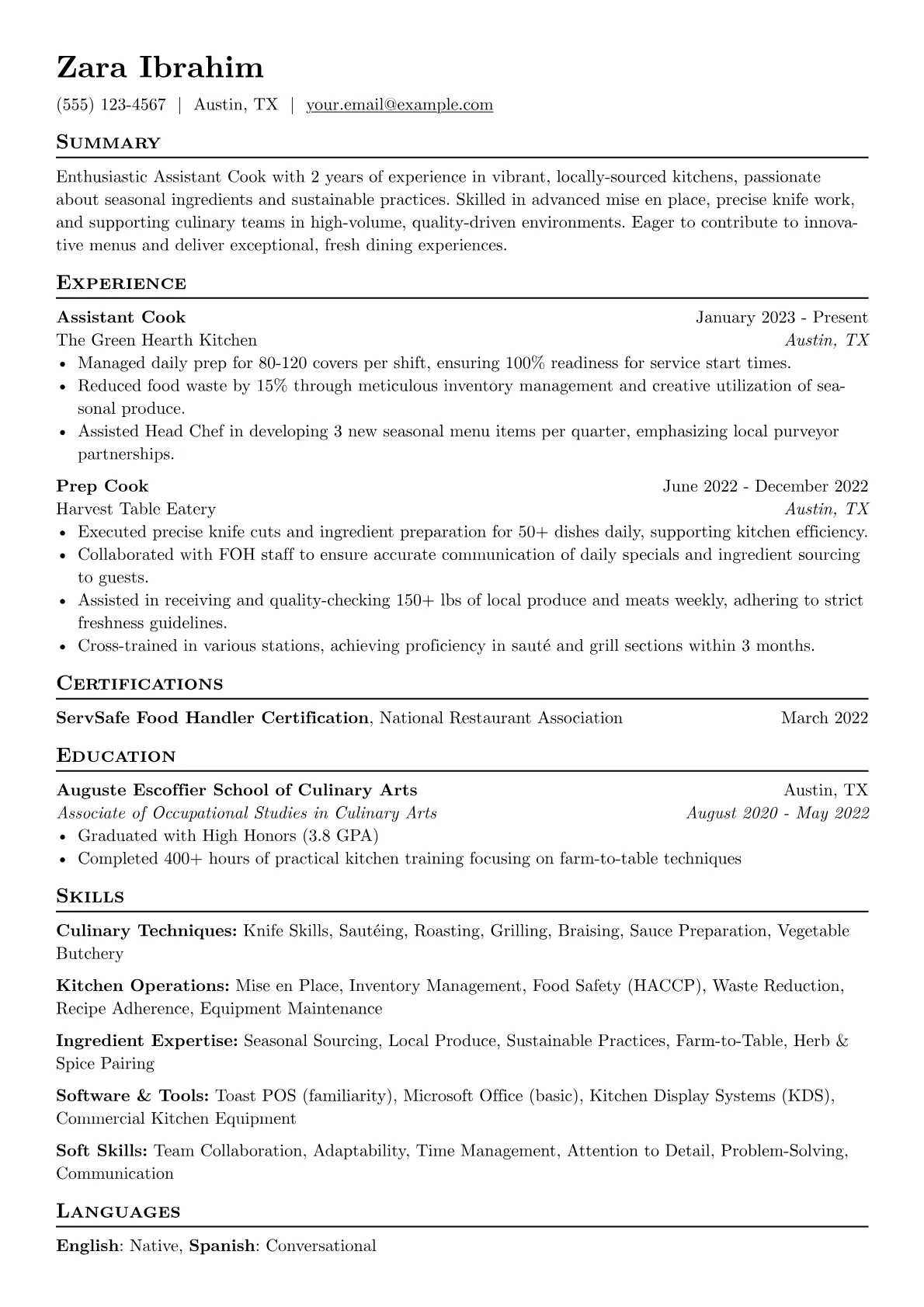 Assistant Cook version - Page 1