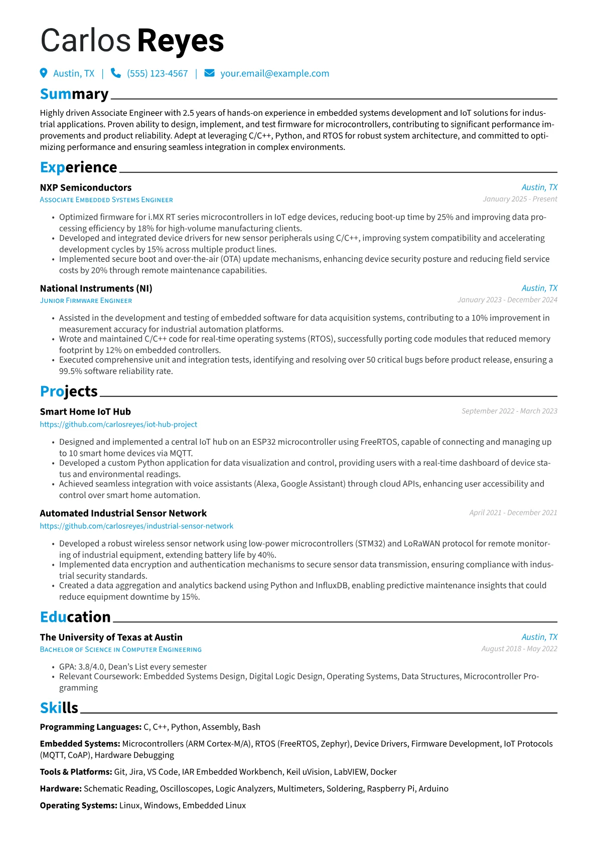 Associate Engineer resume example, Associate Engineer, page 1