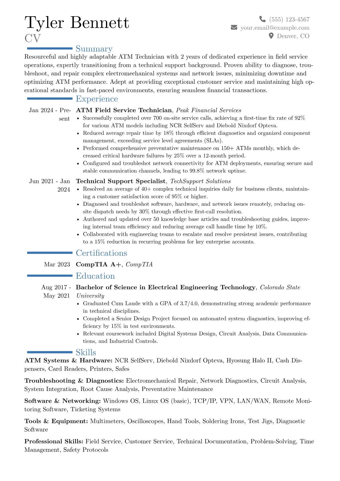ATM Technician resume example, Career changer, page 1