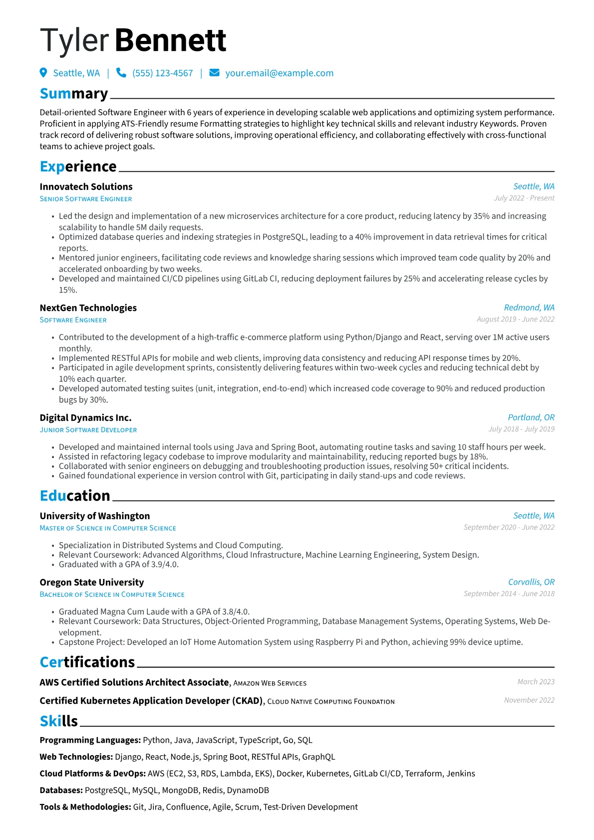 ATS-Friendly resume example, ATS-Friendly Software, page 1