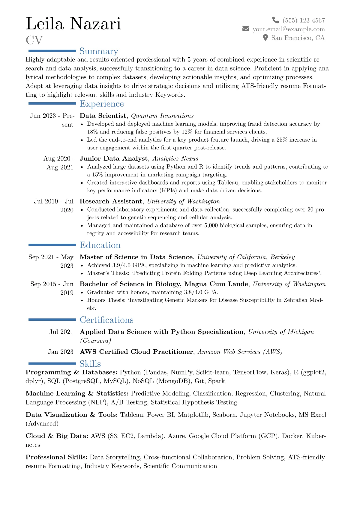 ATS-Friendly resume example, Career changer, page 1