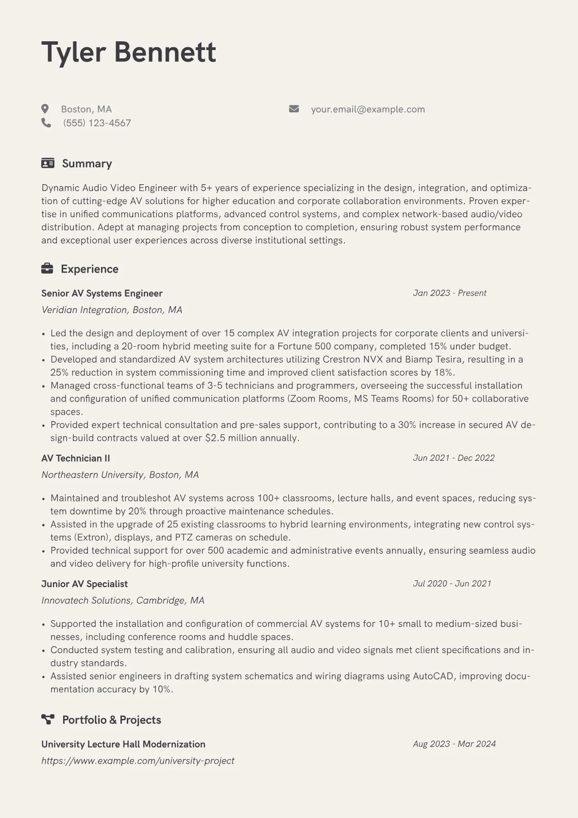 Audio Video Engineer resume example, Audio Video Engineer, page 1