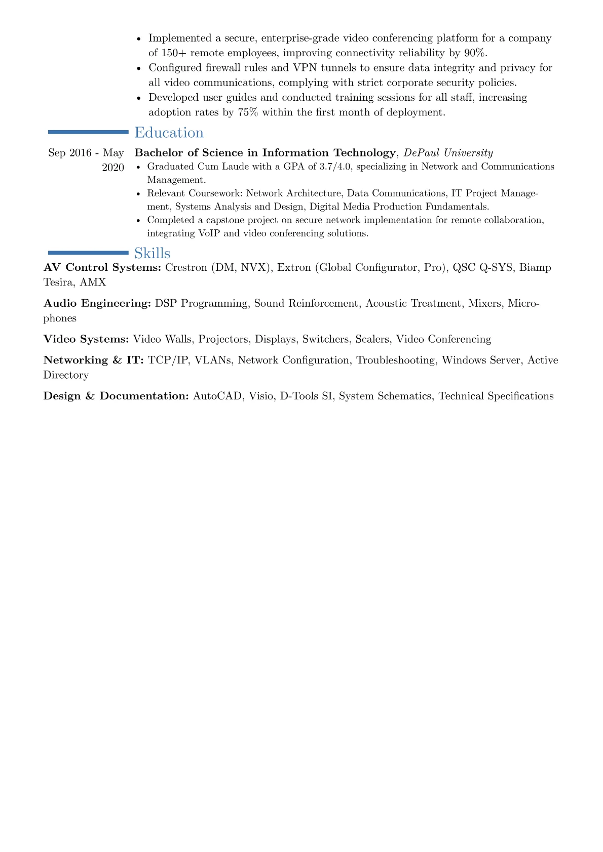 Audio Visual Engineer resume example, Career changer, page 2