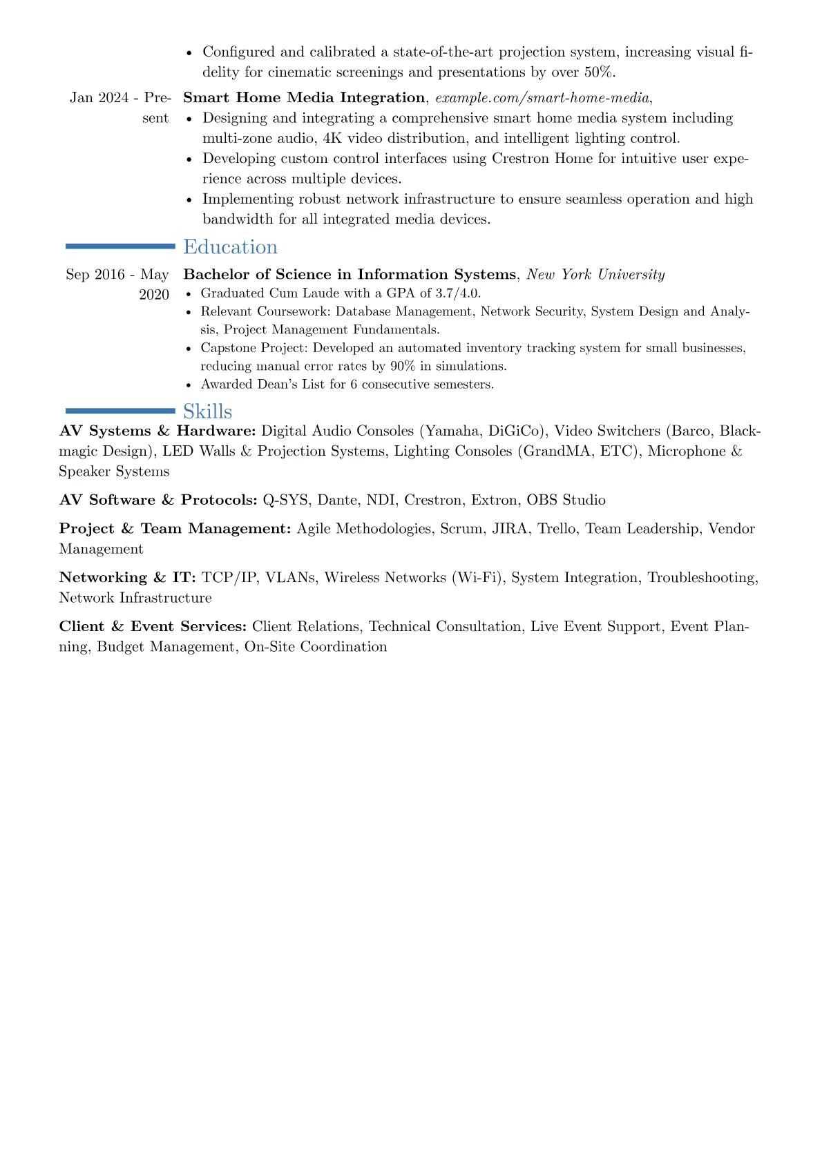 Audio Visual Manager resume example, Career changer, page 2