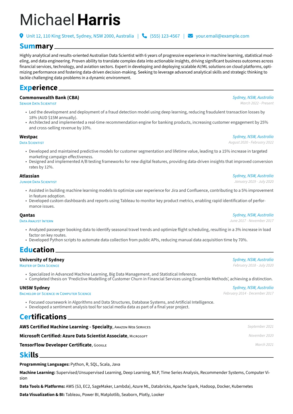 Australian resume example, Programming Languages, page 1