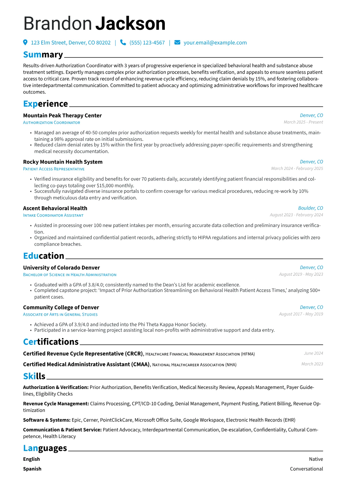 Authorization Coordinator resume example, Authorization Coordinator, page 1