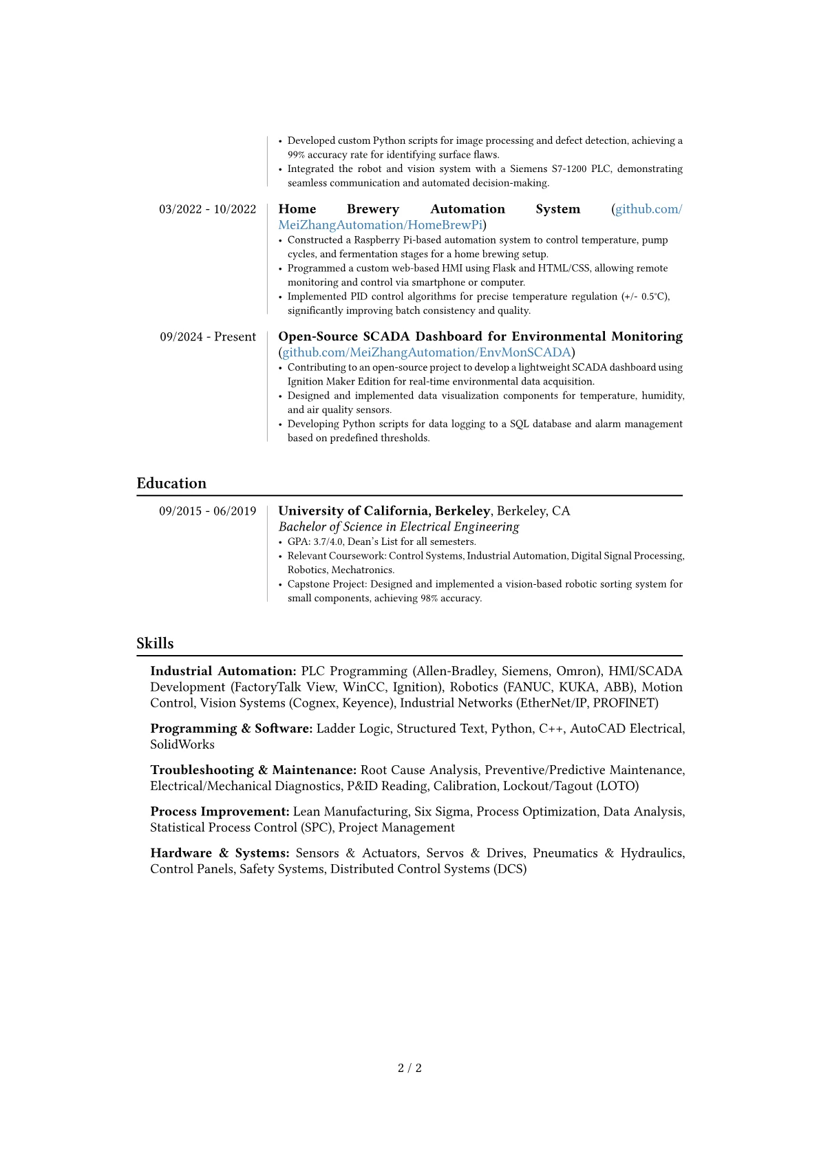 Automation Technician resume example, Career changer, page 2