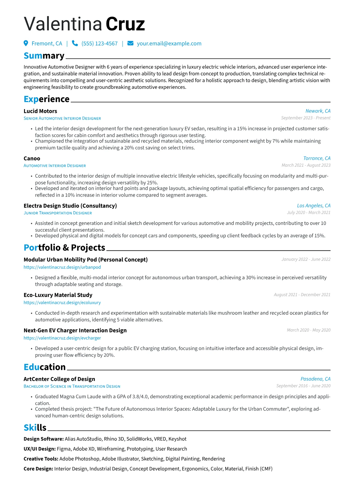 Automotive Designer resume example, Automotive Designer, page 1
