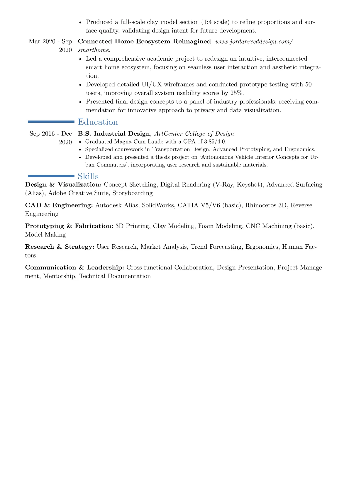 Automotive Designer resume example, Career changer, page 2