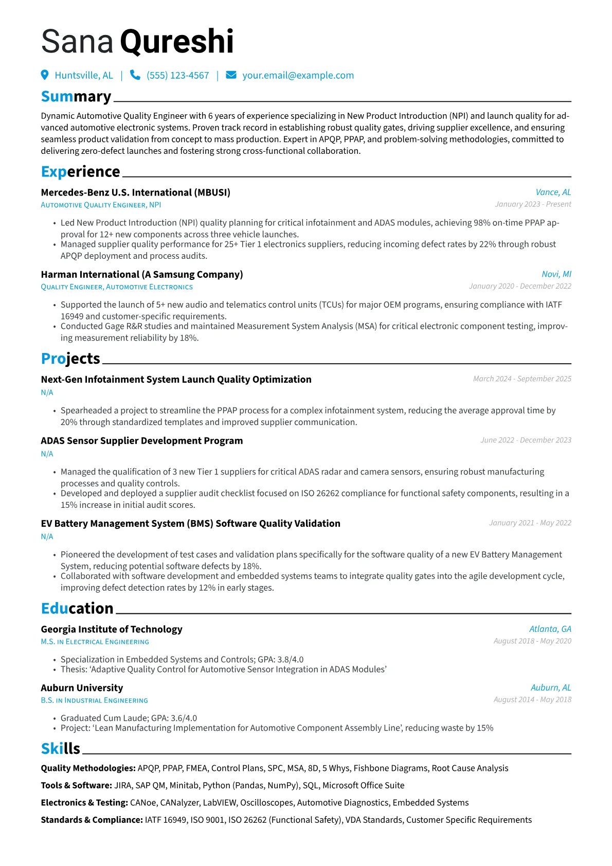 Automotive Quality Engineer resume example, Automotive NPI, page 1