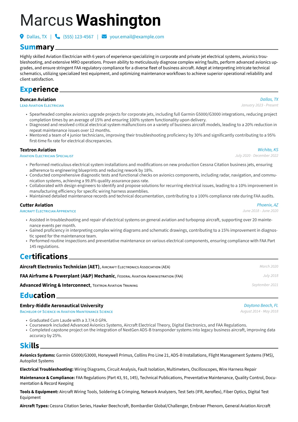 Aviation Electrician resume example, Aviation Electrician, page 1