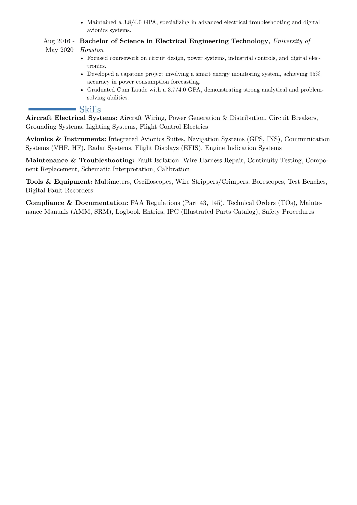 Aviation Electrician resume example, Career changer, page 2