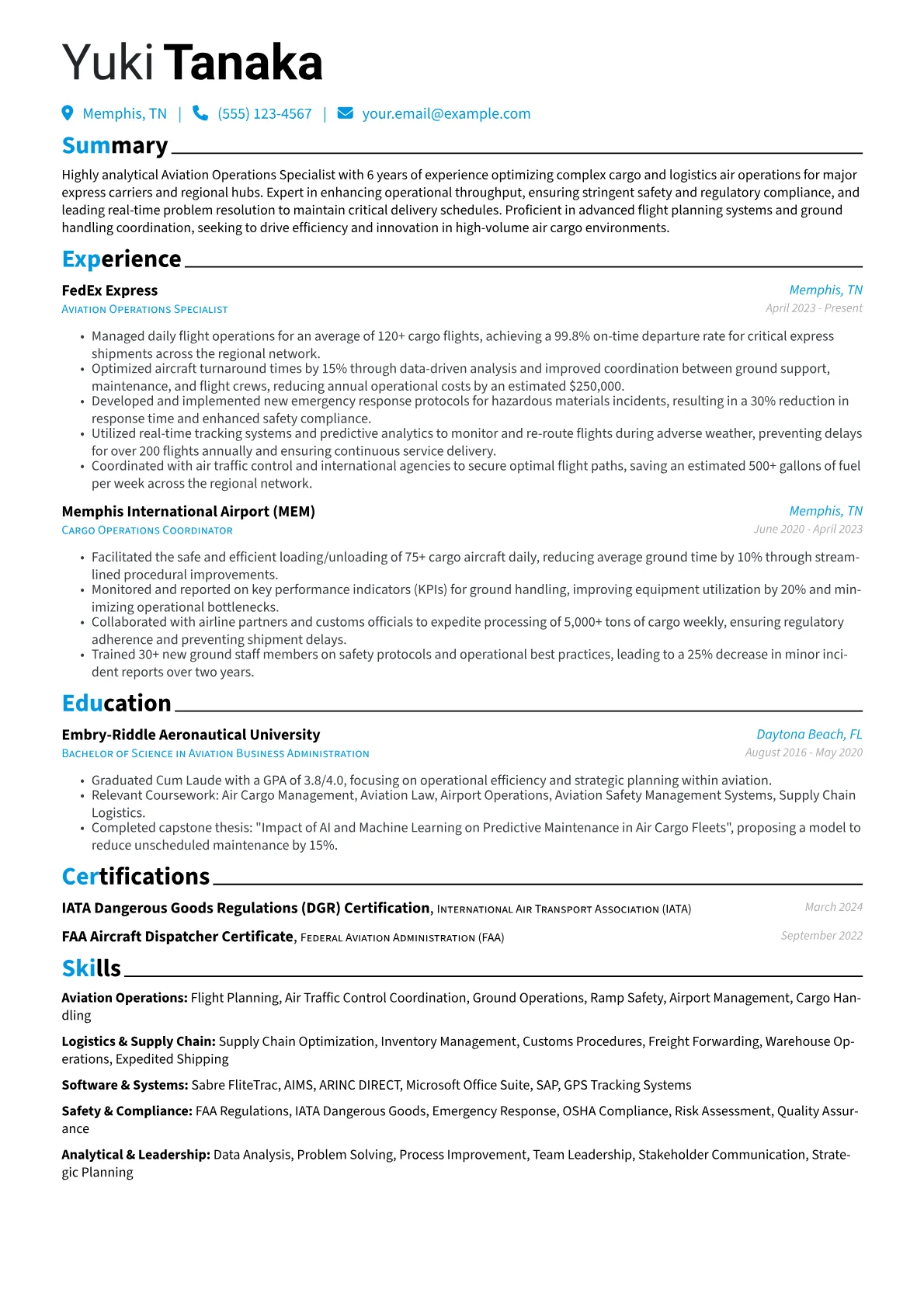 Aviation Operations Specialist resume example, Cargo & Logistics, page 1