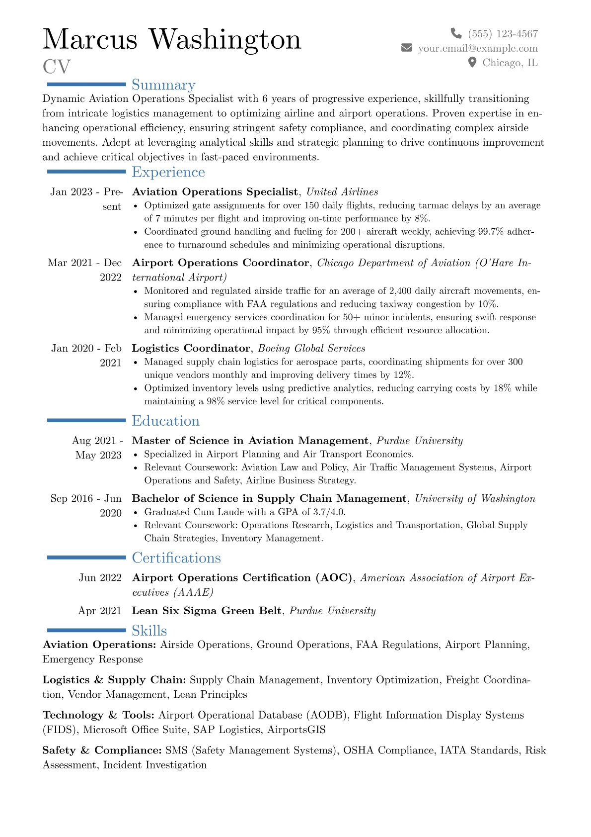 Aviation Operations Specialist resume example, Career changer, page 1