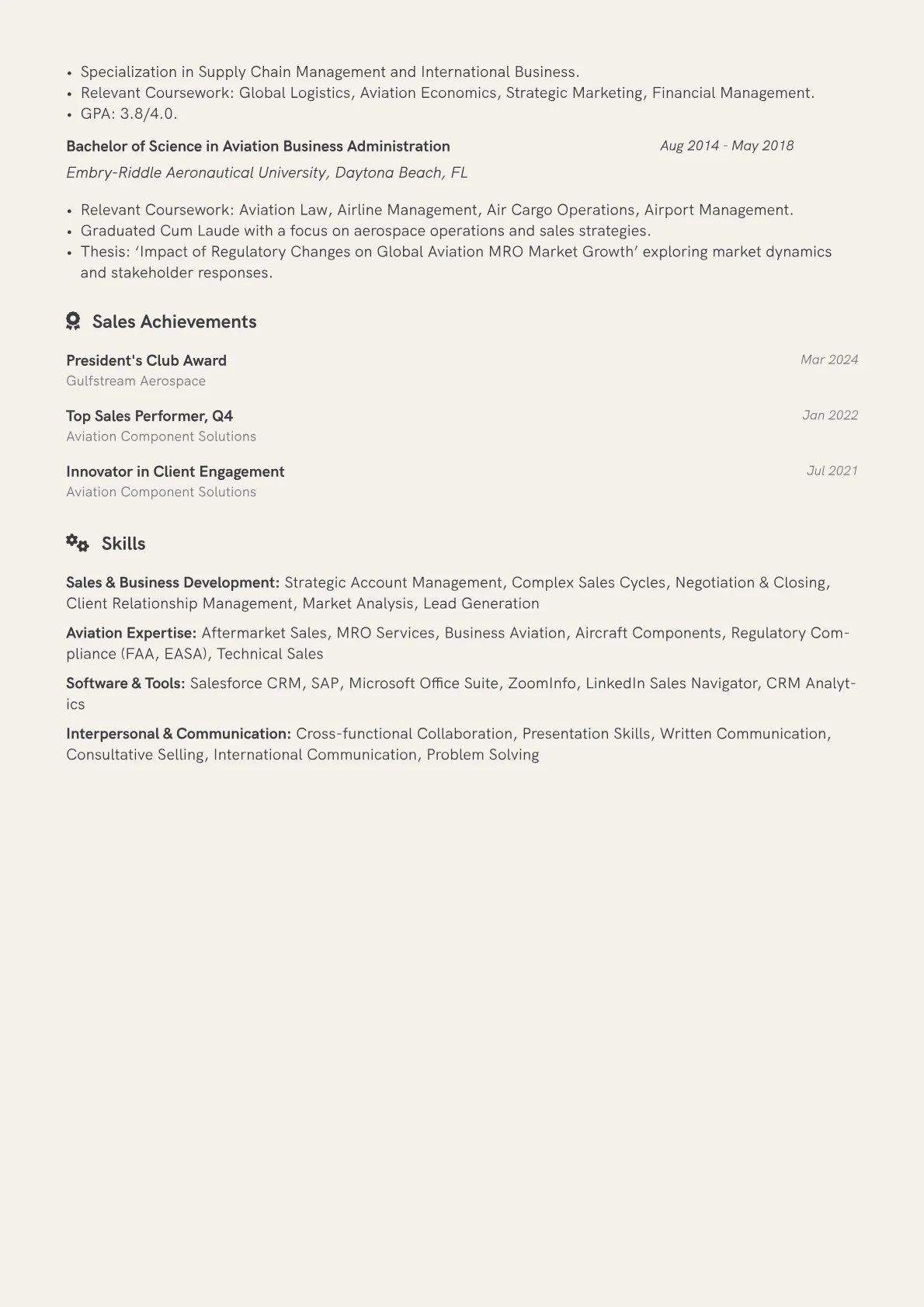Aviation Sales Professional resume example, Aviation Sales, page 2