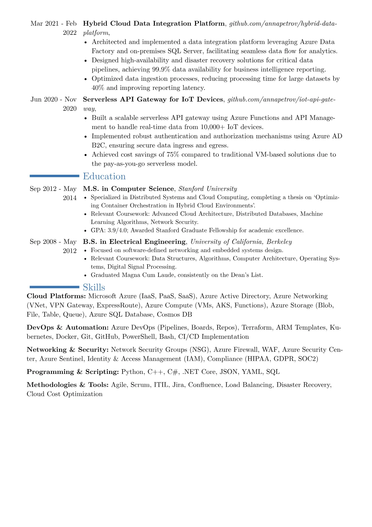 Azure Architect resume example, Career changer, page 2