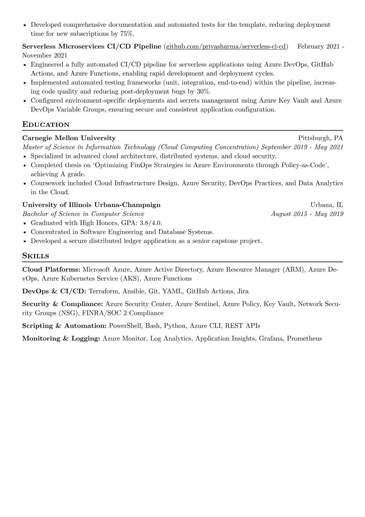 Azure Engineer resume example, Azure DevOps & Security, page 2