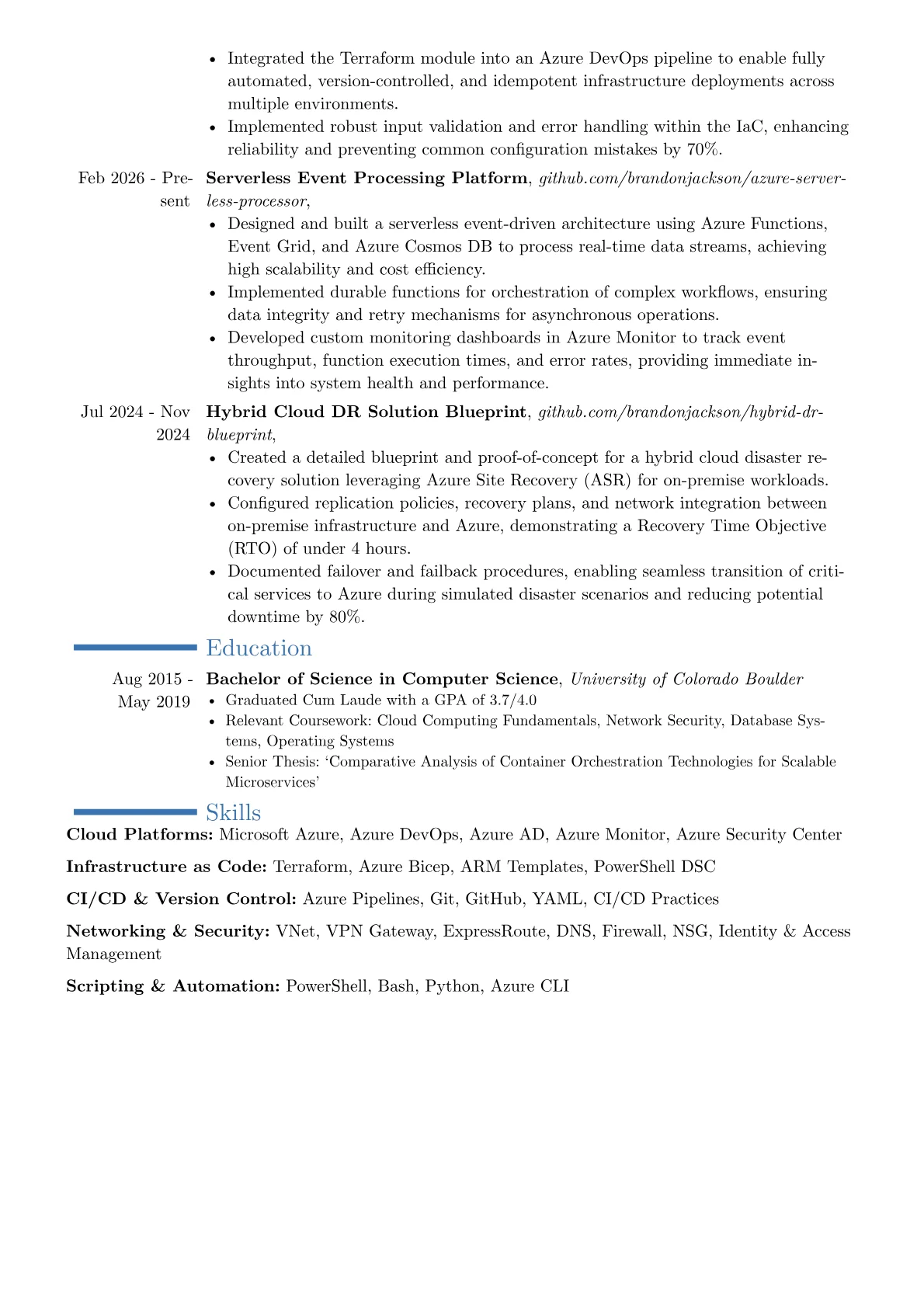 Azure Engineer resume example, Career changer, page 2