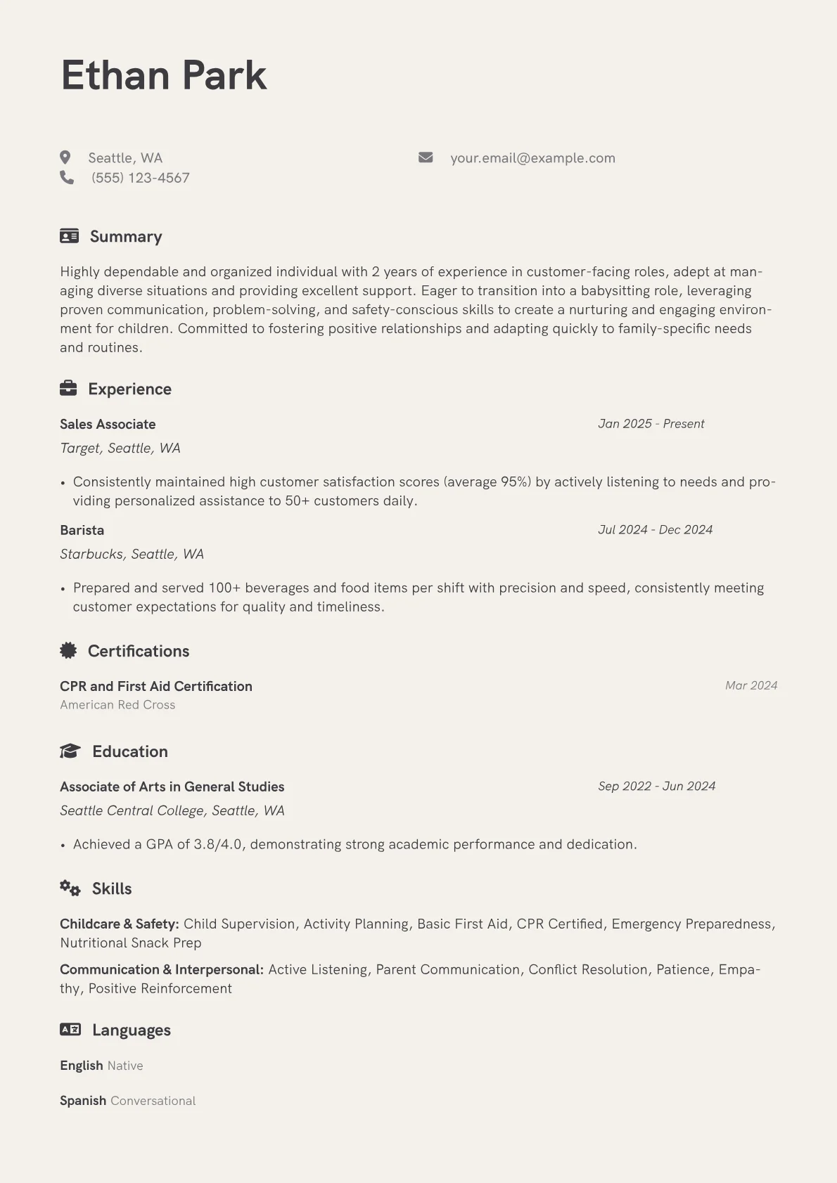 Babysitter No Experience resume example, Babysitter No Experience, page 1
