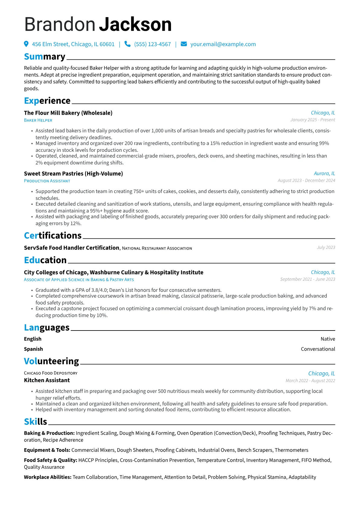 Baker Helper resume example, Baker Helper - High-Volume, page 1