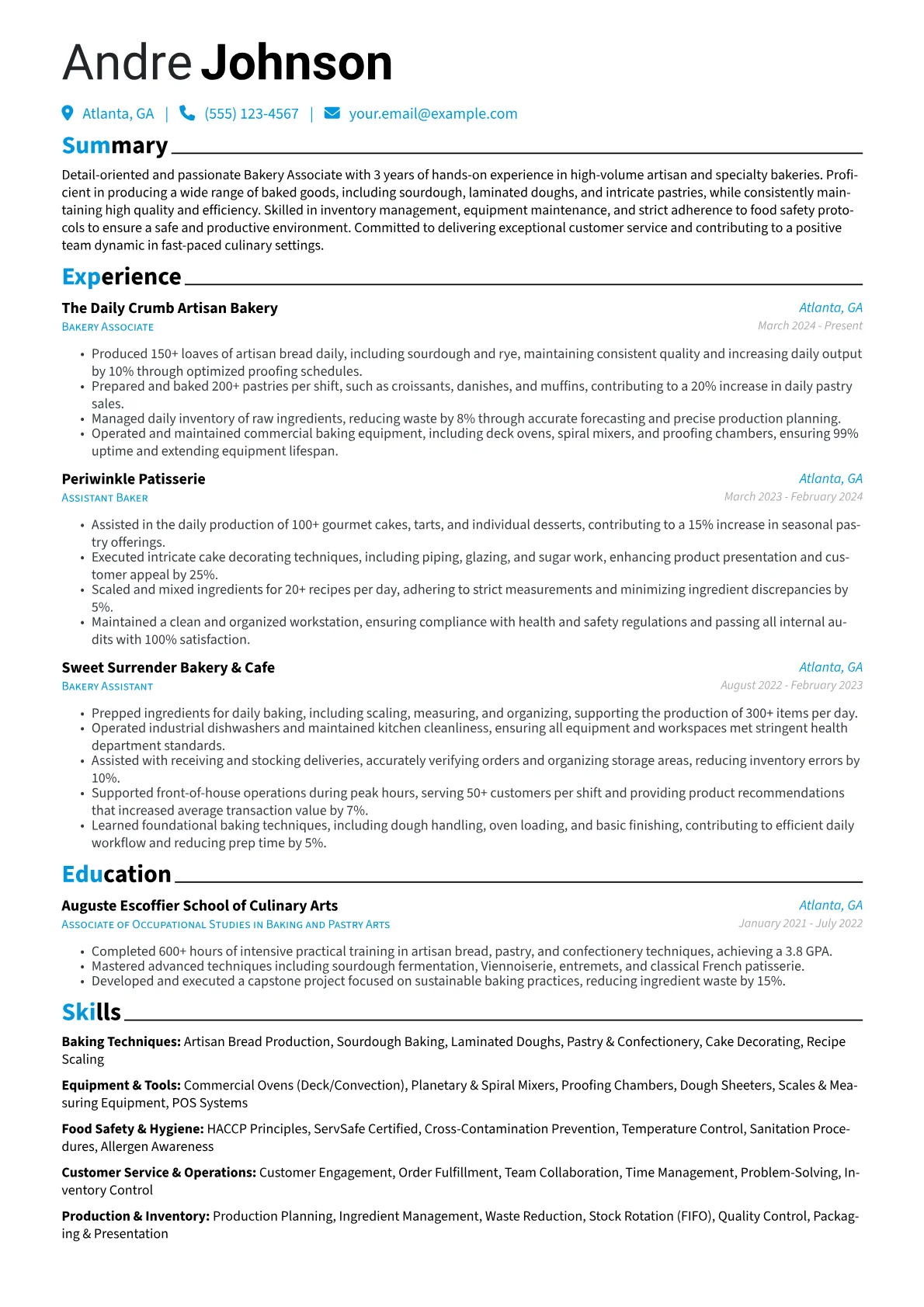Bakery Associate resume example, Bakery Associate - Artisan, page 1