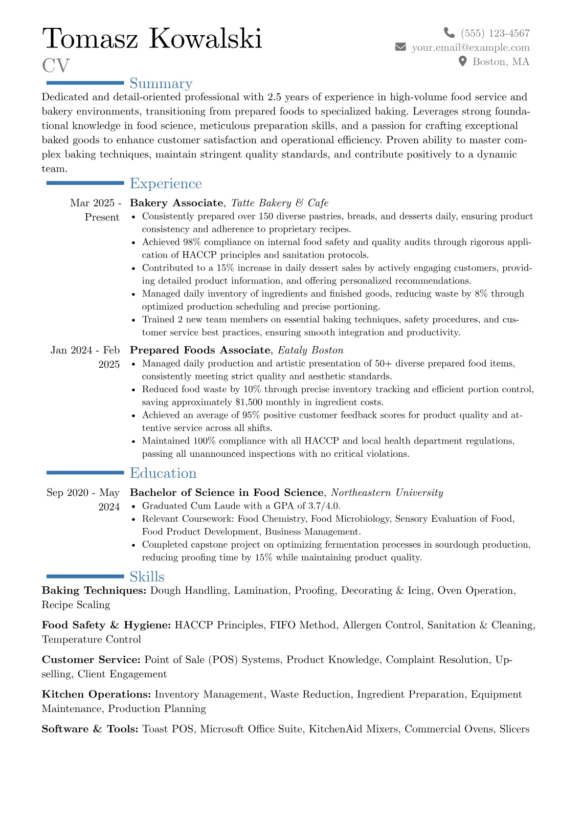 Bakery Associate resume example, Career changer, page 1