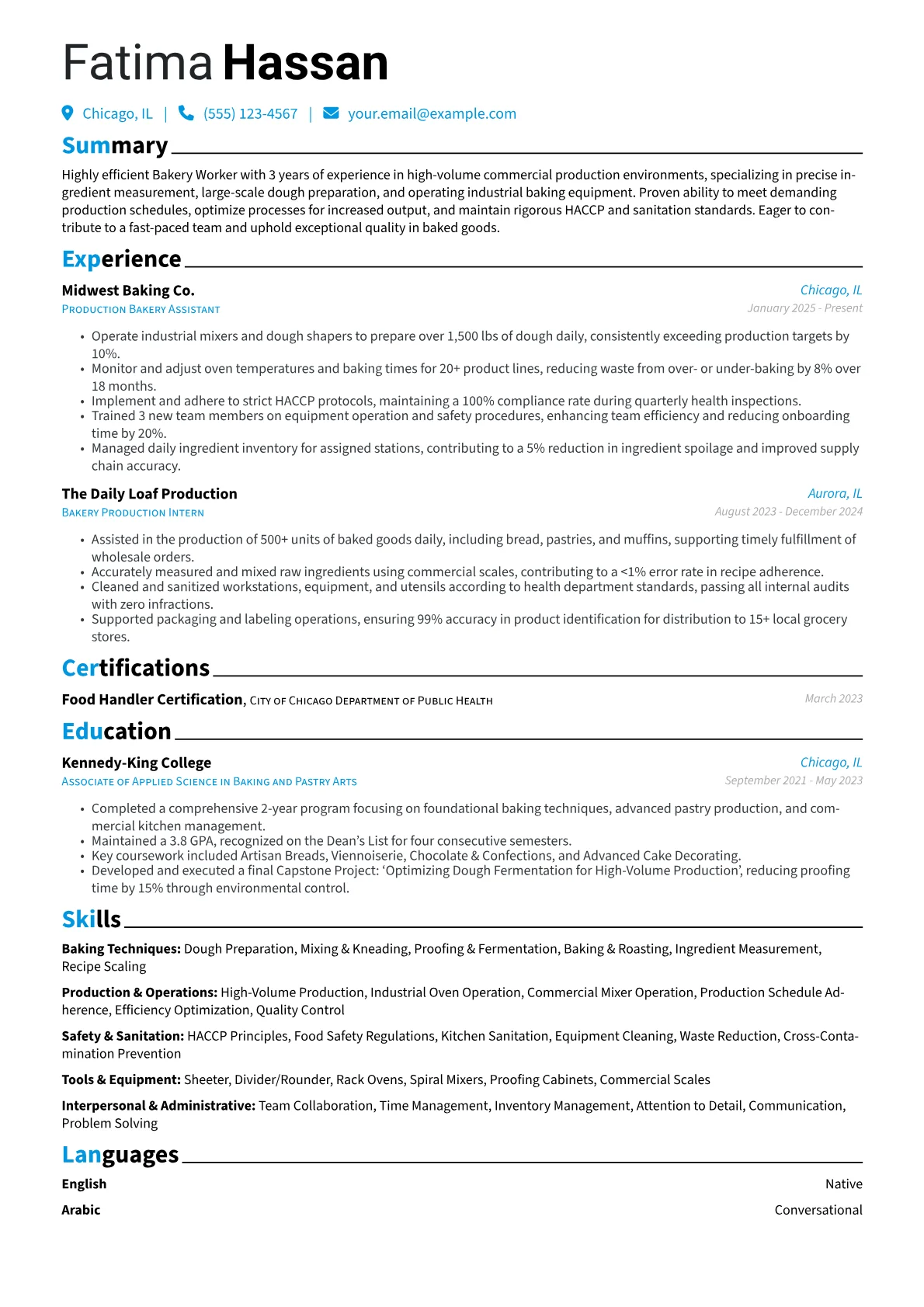 Bakery Worker resume example, Commercial Production, page 1