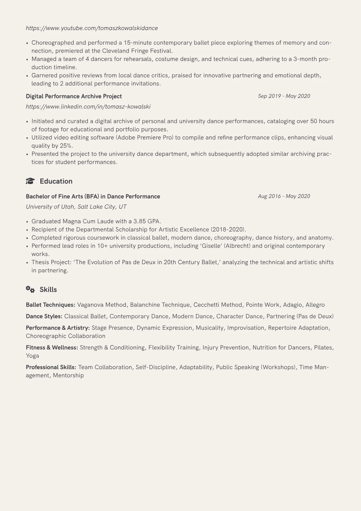 Ballet Dancer resume example, Ballet Techniques, page 2