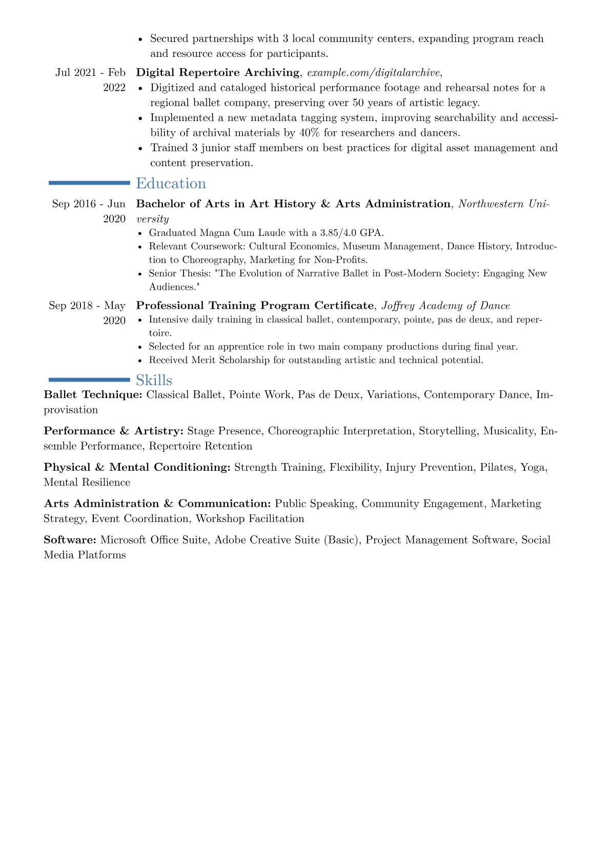 Ballet Dancer resume example, Career changer, page 2